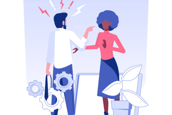 Conflict at a workplace isolated concept vector illustration.